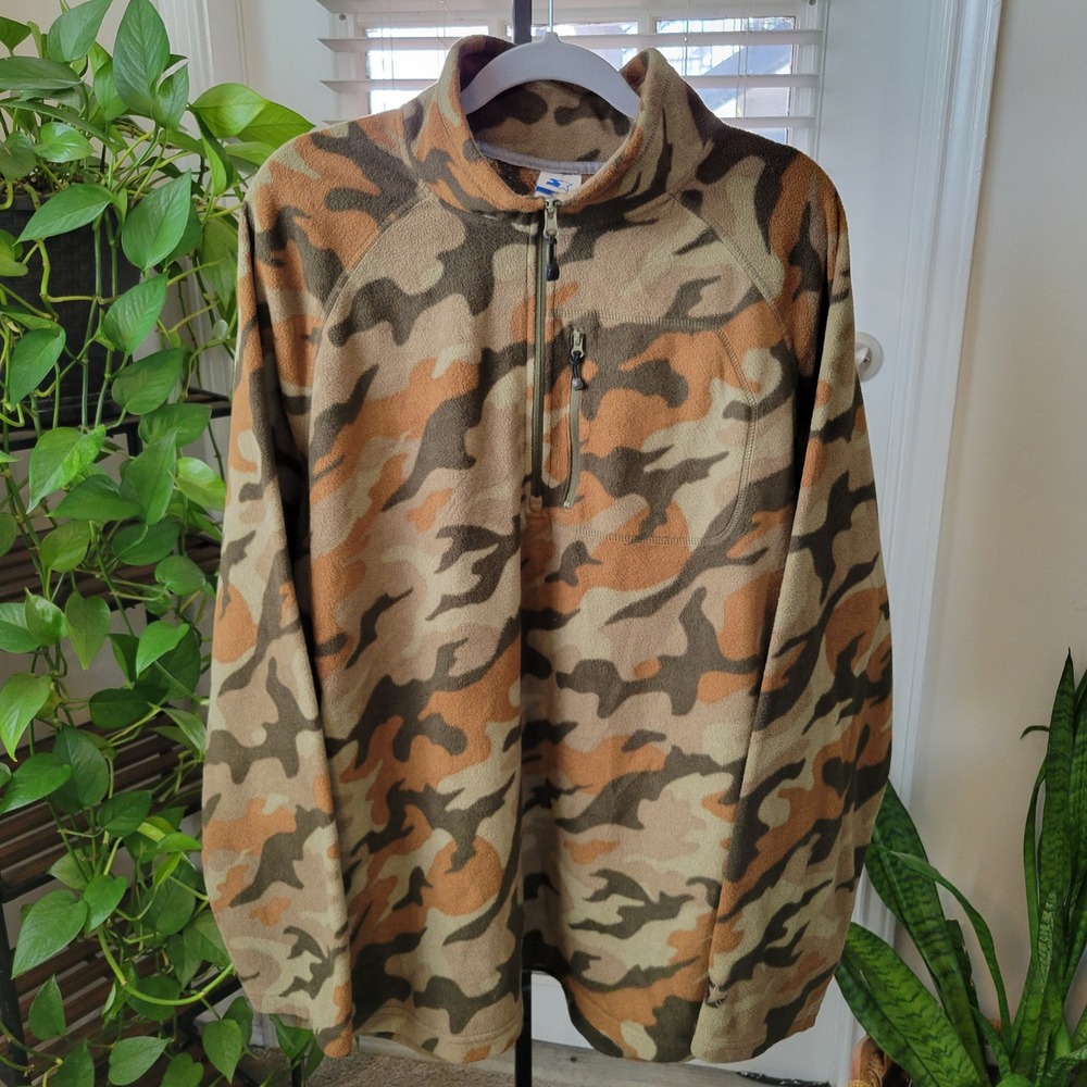 Starter Mens Camo Fleece Quarter Zip Pullover Jacket Brown Tan 3XL